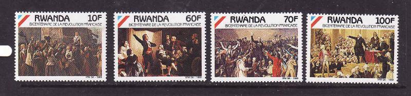 Rwanda-Sc#1342-5-unused NH set-Paintings of the French Revolution-1990-