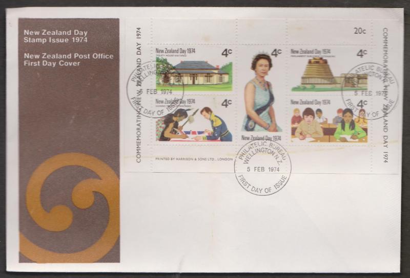 NEW ZEALAND - Scott # 552 Souvenir Sheet On FDC - New Zealand Day 1974 # 2