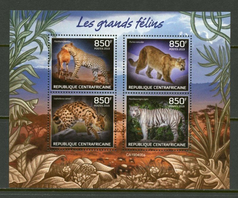 Central African Republic 2019: Large Cats sheet of four  mint nh