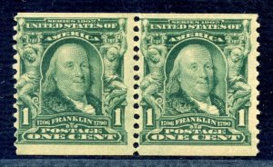 US SCOTT #318 PAIR MINT-F-VF-OG-LH W/ PF CERT SCV $11,000 (4/25/24 GP)