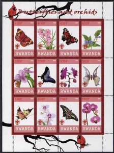 RWANDA - 2009 - Butterflies & Orchids - Perf 12v Sheet - MNH - Private Issue