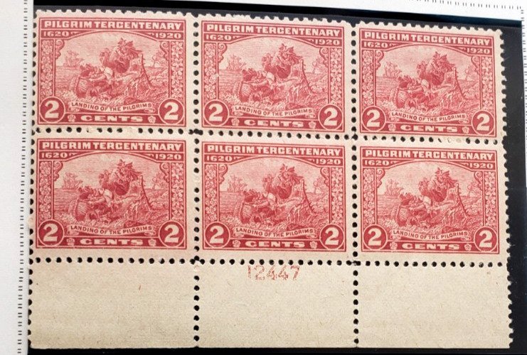 US VINTAGE #549 PILGRIM TERCENTENARY  PLATE BLK-6, -MNH, O.G-BARGAIN PRICE