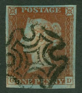 SG 8 1d red-brown plate 17 lettered GD. Very fine used Maltese cross. 4 margins