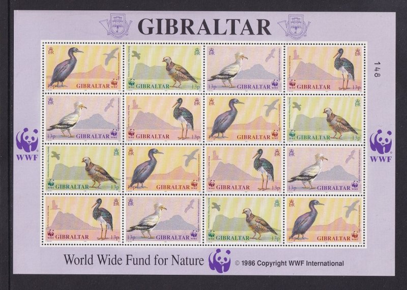 Gibraltar   #591-594a  MNH  1991  sheet WWF  birds  (16stamps)