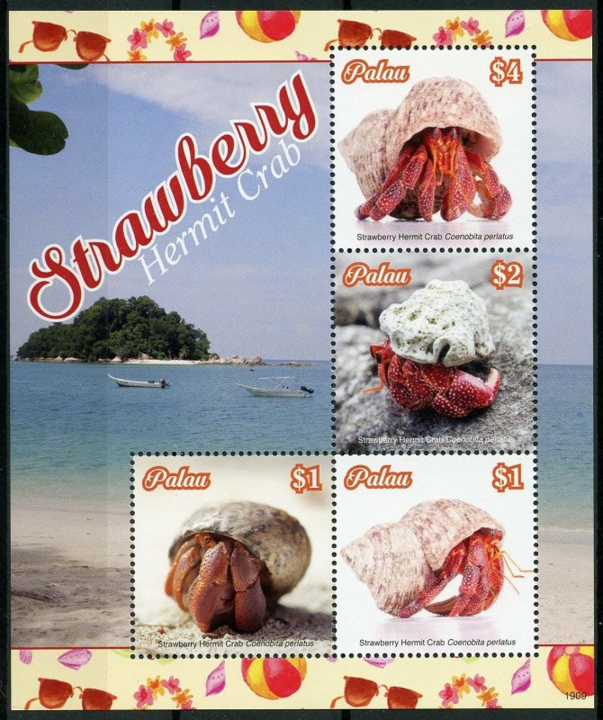 Palau 2019 MNH Strawberry Hermit Crab 4v M/S Crabs Marine Animals Stamps