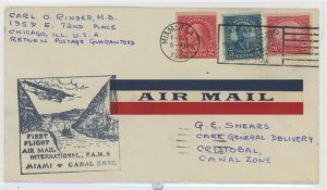 US 557/599 1929 F.A.M. 5 Foreign Airmail first flight-Miami, FL to Cristobal, Canal Zone. Cover Note - Lindbough 1st trip to can