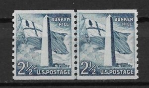 1959 USA Sc1056 2½¢Bunker Hill MNH joint line pair