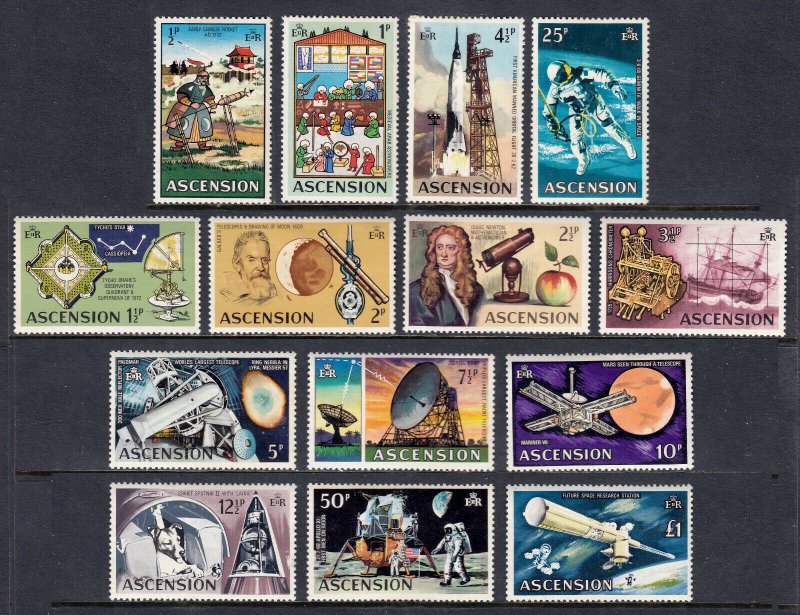 ASCENSION — SCOTT 138-151 — 1971 SPACE DISCOVERIES SET — MH — SCV $36