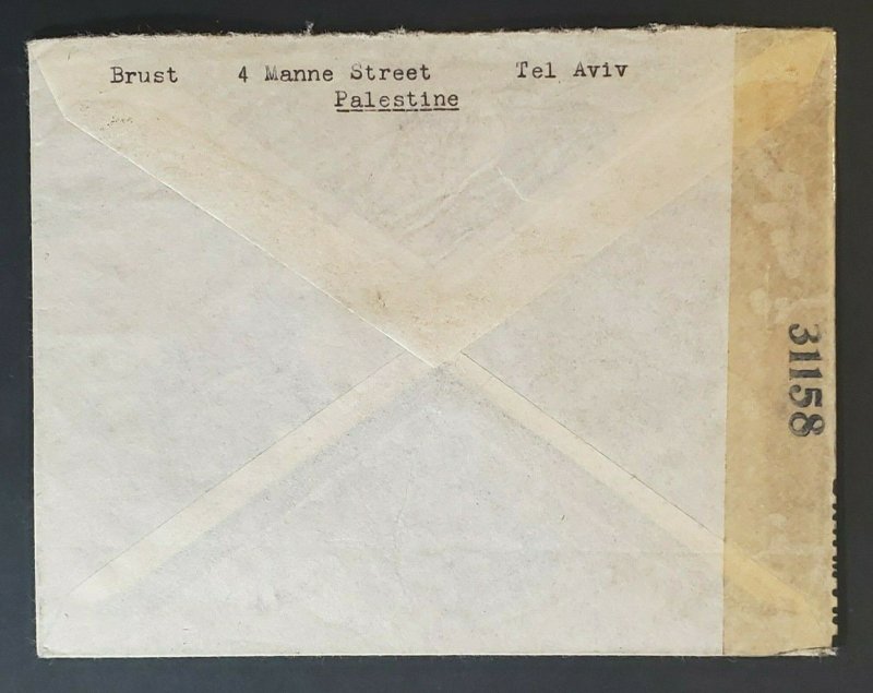 1945 Palestine to Detroit Michigan Reichhold Chemicals Censorship Air Mail Cover