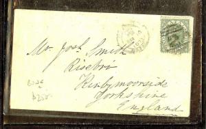 NATAL (P0106B) 1873 QV 1/- BONC 2 ON COVER TO ENGLAND