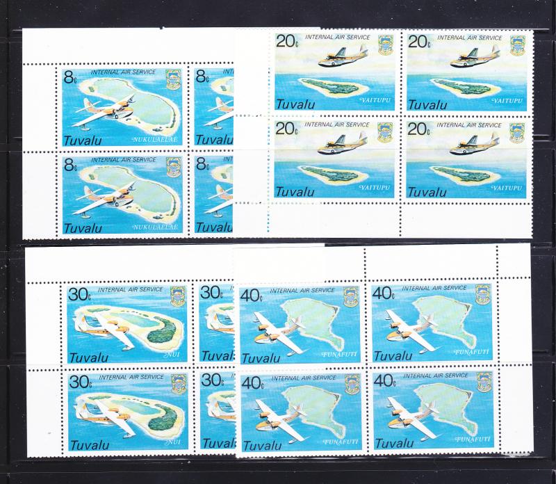 Tuvalu 118-121 Blocks of 4 Set MNH Planes (F)