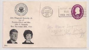 4c PSE cnl day of JFK Jr's birth with unusual cachet Obscene Mail slogan