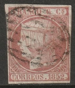 Spain 1852 Sc 12a used thin paper grid cancel