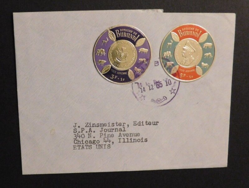 1965 Airmail Cover Burundi to Chicago Illinois USA Gold Foil Stamps