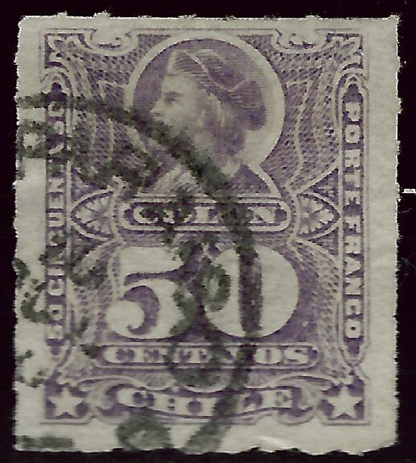 Chile SC#34 Used F-VF hr SCV$27.50..Chile is Intriguing!!