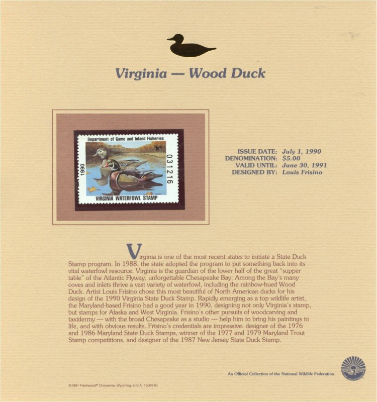 United States 1990 Federal and State Duck Stamps on Fleetwood Presentation Cards