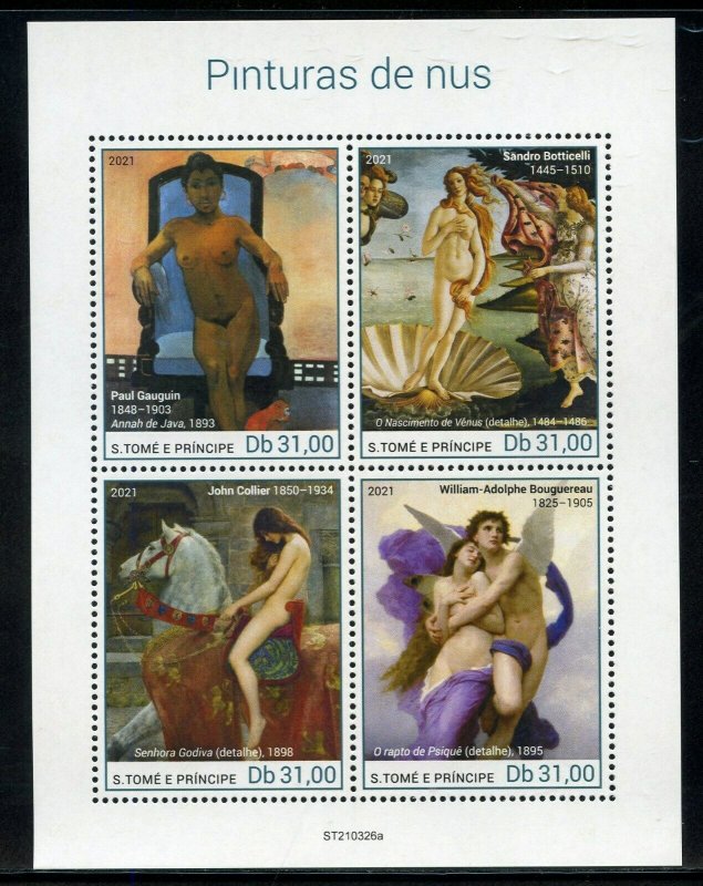 SAO TOME 2021 NUDE PAINTINGS SHEET MINT NH