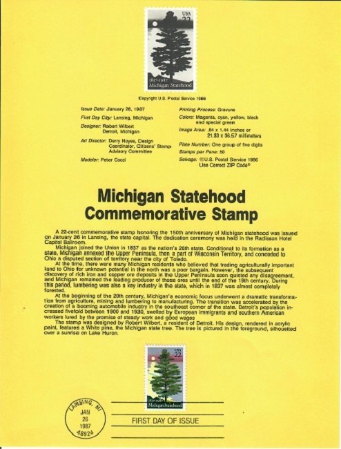 US SP760 Michigan Statehood Souvenir Page #2246