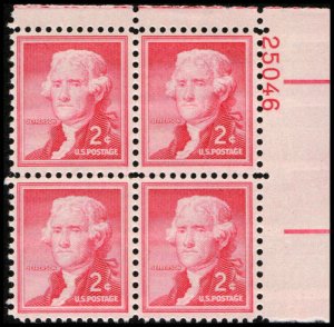 US #1033 JEFFERSON MNH UR PLATE BLOCK #25046