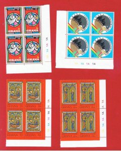 Ghana #544-547  MNH OG   plate blocks of 4  Christmas  Free S/H