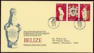 Belize #397a-397c Elizabeth II Coronation White Lion 1978 FDC First Day Cover