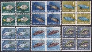 NORFOLK IS 1962-63 Fish set of 6 fine used blocks of 4.....................64957