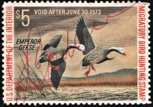 RW39 $5.00 Emperor Geese Stamp (1972) Signed