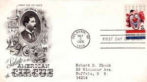 USA 1966 FDC Sc 1309 Salute to the American Circus Artcraft Cachet Delavan WI