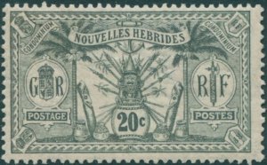 New Hebrides French 1911 SGF13 20c greyish slate Weapons Idols MLH