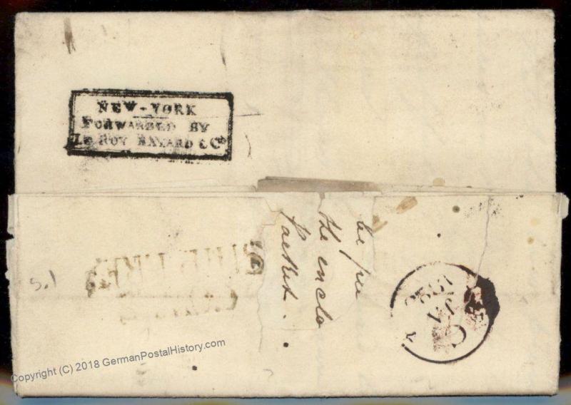 USA 1822 Baltimore NY Forwarding Agent Bayard England Transatlantic Cover 92199