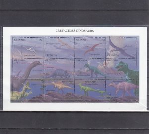 Grenada, Scott cat. 2313 a-l. Cretaceous Dinosaur sheet of 12.