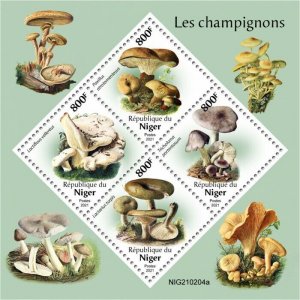 Niger 2021 MNH Mushrooms Stamps Fungi Paxillus Lactarius Mushroom Nature 4v M/S