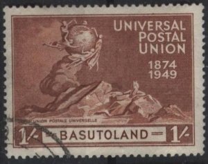 Basutoland 44 (used) 1sh UPU issue: monument in Bern, red brn (1949)