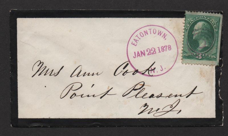 $US Mourning cover Eaton Town NJ, Jan. 22, 1878, nice strike!