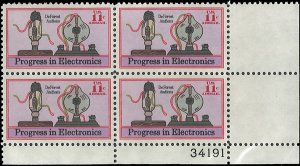 Scott # C86 1973 11c multi Litho& Progress in Electronics  Plate Block - Lowe...