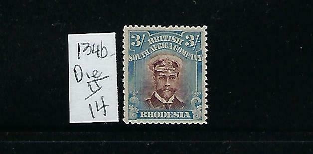 RHODESIA SCOTT #134B 1913-23 ADMIRAL 3SH (BLUE/CHOC) -DIE II PERF 14-MINT HINGED