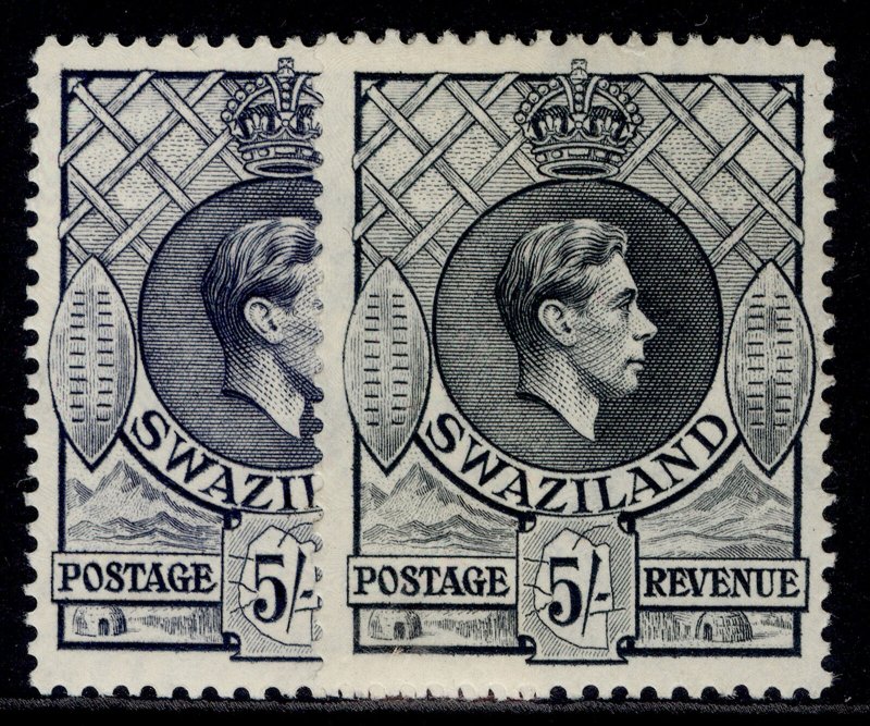 SWAZILAND GVI SG37a + 37b, 5s SHADE VARIETIES, LH MINT. Cat £110.