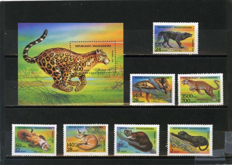 MADAGASCAR 1994 Sc#1182-1189 AFRICAN ANIMALS SET OF 7 STAMPS & S/S MNH 