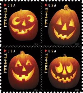 2016 47c Jack-o'-lanterns, Halloween Carved Pumpkins Scott 5137-40 Mint F/VF NH