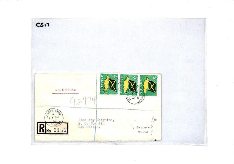 JAMAICA Cover Registered *Clarks Town* Browns Town {samwells-covers}1967 CS17