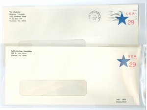 US U619 2 entire used #10 envelopes