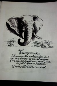 Tanganyika Stamp Hand Drawn Album Page Elephant VF Clean