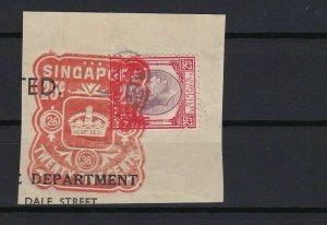 singapore revenue and stamp on piece  ref r13109