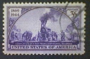 United States, Scott #933, used(o), 1944,  Transcontinental Railroad, 3¢