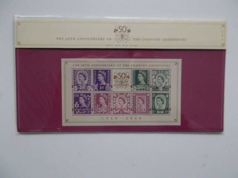 GB 2008 50TH ANIVERSARY OF THE COUNTRY DEFINITIVES M/S PRESENTATION PACK NO 80