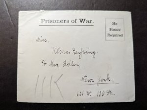 England Prisoner of War POW Cover Knockaloe Camp to New York NY USA