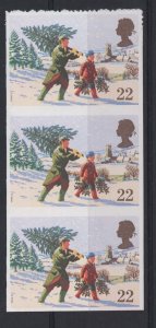 GB 1990 Christmas 22p imperf vert pair um c£3000 (+ part perf stamp above) in