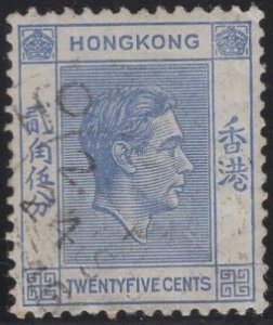 Hong Kong 1938-52 used Sc 160 25c KGVI ultramarine