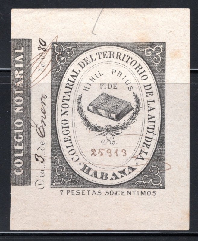 Cuba, College of Notaries, #8, Habana, 7.5P, Notary Fees Revenue Stamp, bla...