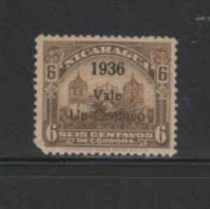 NICARAGUA #636 1936 1c ON 15c LEON CATHEDRAL SURCHARGED MINT VF NH O.G